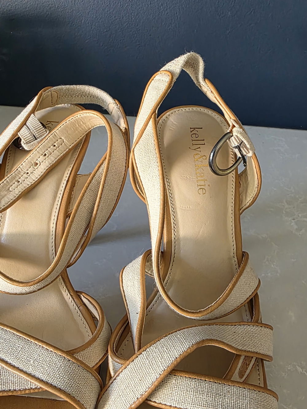Kelly & Katie Cream and Tan Strappy Platform Sandals - Picture 2 of 5